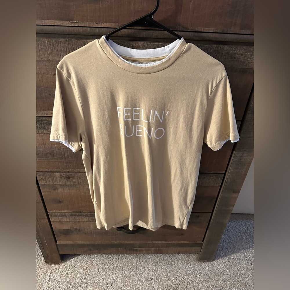Tan t-shirt with wording